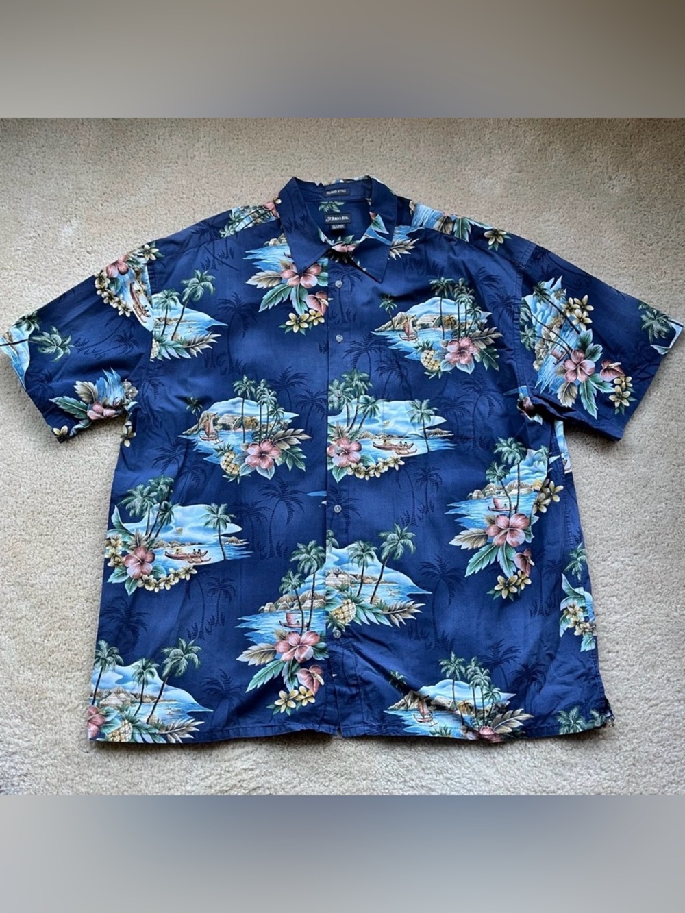 St. John’s Bay Men’s Blue Hawaiian Print Button Up Shirt - XXL - EUC - Cotton